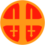 Hirdens emblem, bestående av NS' solkors («olavskors», «olavsmerke») med to oppadstående sverd i gult på rød bunn.